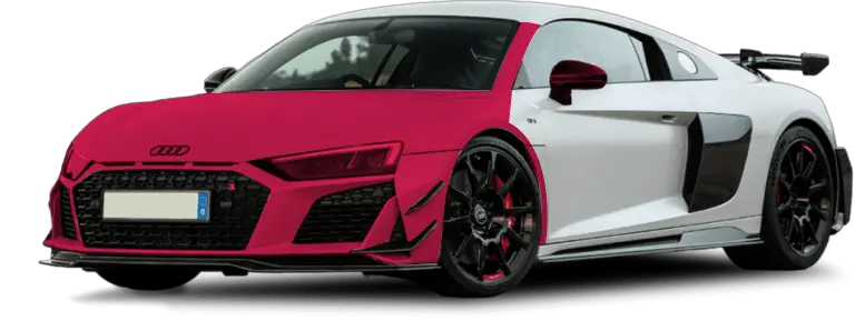 Red and white Audi R8 sports car after professional auto detailing at Slims Detailing Studio in Round Rock, TX.